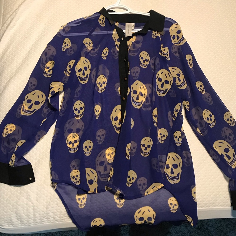 Blue Skull Button Up Blouse